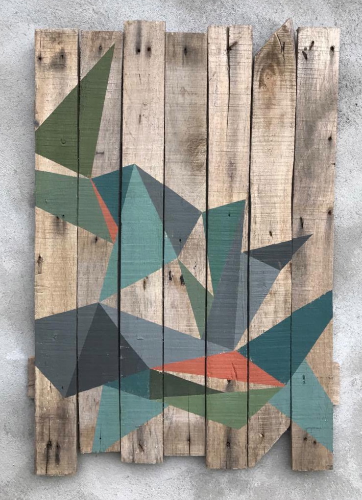 Geometric abstraction on wood by Henriette Fabricius