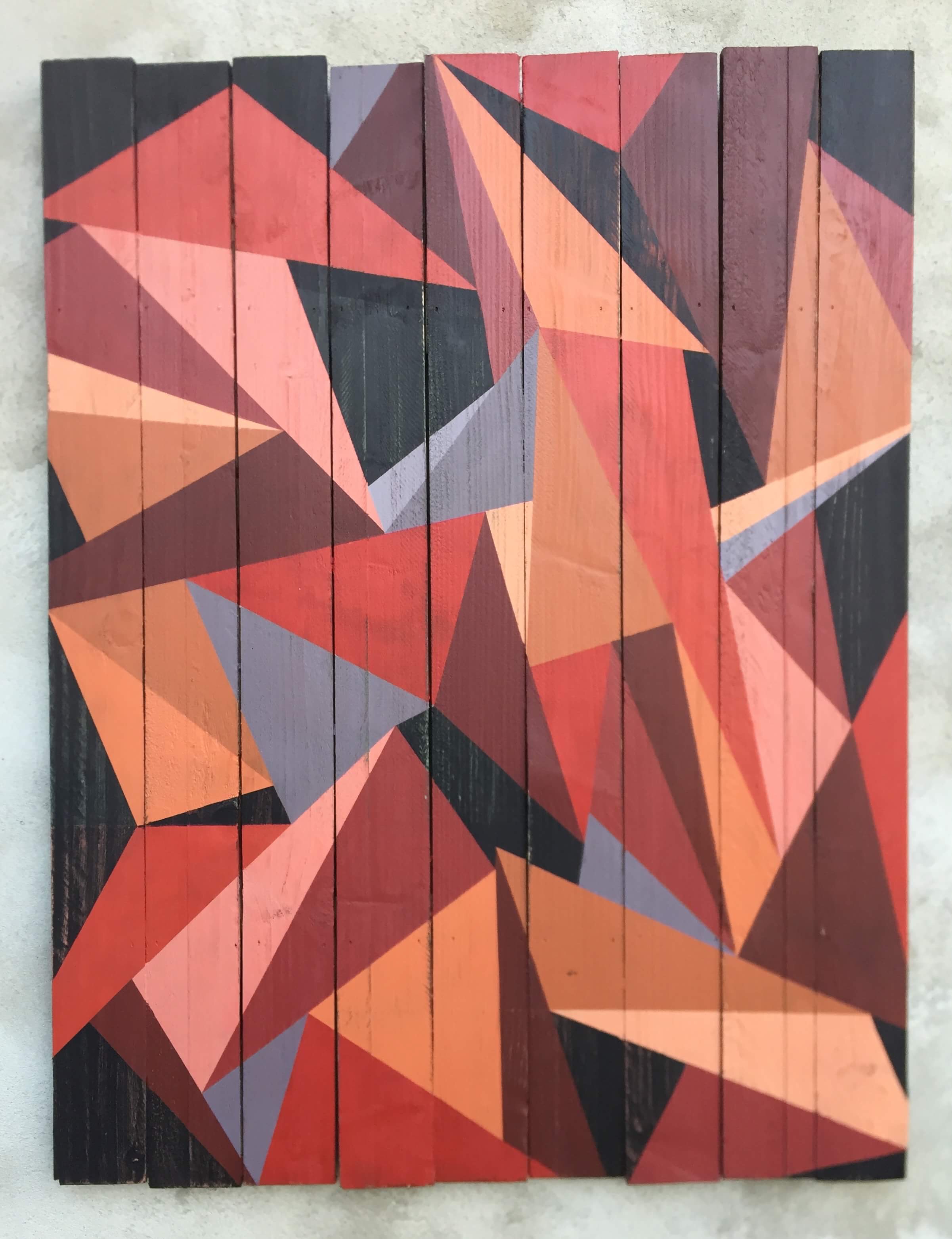 Geometric art on recyled wood. Acrylic on wood. By Henriette Fabricius